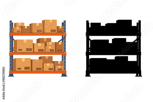 Warehouse Shelving Unit with Cardboard Boxes