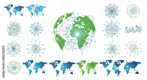 Global network connection, digital world map, technology communication, data transfer, abstract design elements