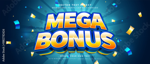 3D Mega Bonus text effect on teal sunburst background
