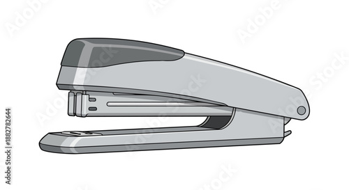 Gray office stapler isolated on white background, essential stationery tool