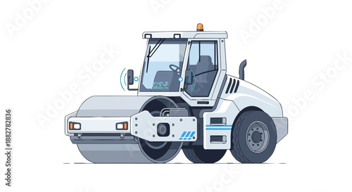 Road roller heavy construction vehicle pixel art illustration on white background
