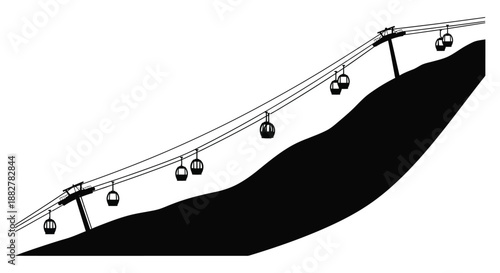 a striking black and white depiction showcasing a cable car system ascending a hill visually representing transportation and scenic views silhouette
