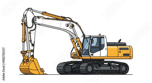 Heavy Construction Excavator Machine Isolated on White Background Vector Illustration