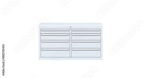 White metal storage cabinet with multiple drawers, industrial steel furniture for organization