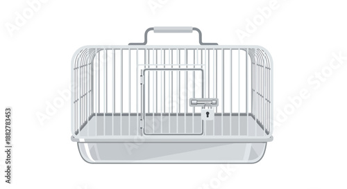 Empty pet carrier with metal bars and handle for safe animal transport