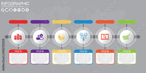 A blurry infographic with colorful icons and text in a foreign language