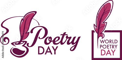 Professional World Poetry Day Logo Concepts with Maroon Inkwell and Quill for Branding and Events