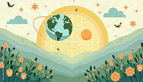 March Vernal Equinox Vector Illustration of Spring Balance