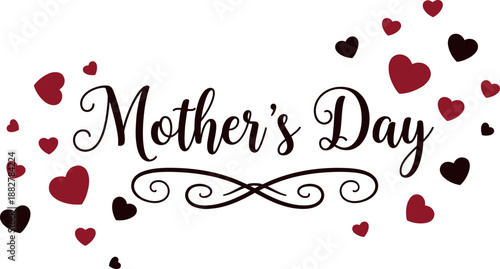 Happy mother's day greeting with red and black hearts