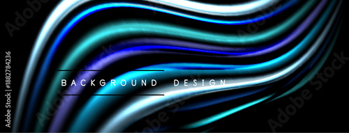 Abstract flowing lines create vibrant background. Blue, purple hues dominate dark space. Text reads background design. Modern, dynamic visual.