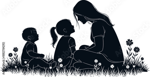 Heartwarming mother's day family silhouette a mother and her two children enjoying nature together on a special day