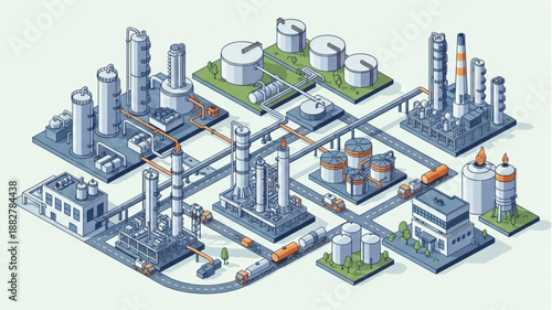 Industrial Complex Factory Manufacturing Plant Aerial View.