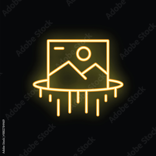 Neon yellow icon of a picture disappearing into a wormhole, representing the concept of digital data loss