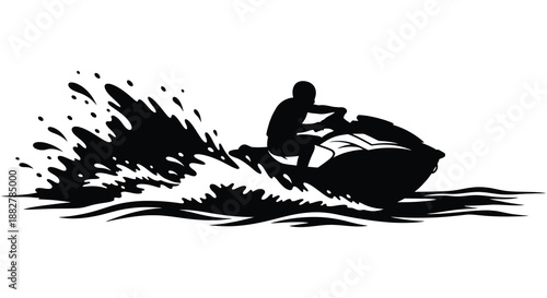 a dynamic illustration depicts a person riding a jet ski through splashing water creating a sense of motion and excitement silhouette