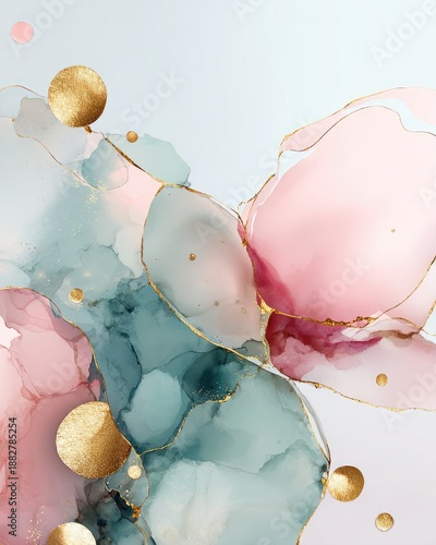 Abstract Fluid Art Background With Pink Teal And Gold Accents