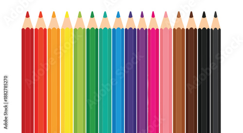 Colorful Pencils in a Rainbow Spectrum, Art and Education Supplies