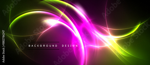 Abstract neon lines create vibrant energy. Bright colors blend into dark background. Modern design element for digital projects.