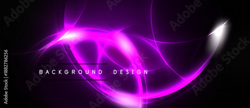 Abstract purple neon lines over black background. Bright glow creates dynamic visual effect. Text reads background design.