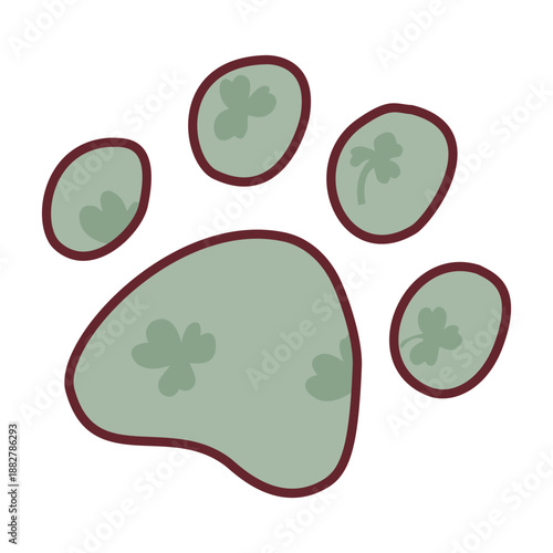 Animal paw print icon decorated with shamrock clover lucky symbol