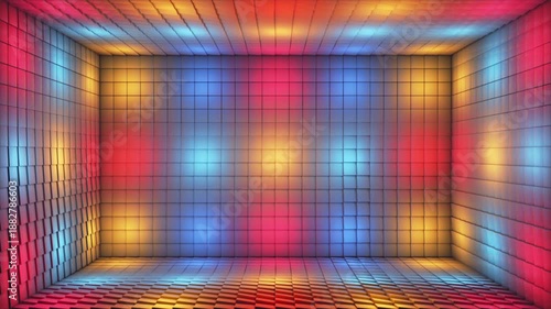 Broadcast Pulsating Switching Hi-Tech Illuminated Cubes Room Stage, Multi Color, Events, 3D, Loopable, 4K