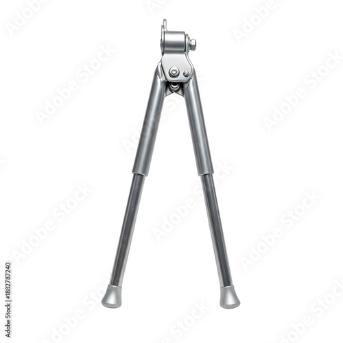 Tactical Silver Metal Rifle Bipod Support on Transparent Background