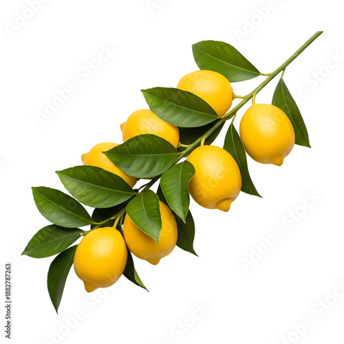 Fresh Yellow Lemons on Green Leafy Branch PNG with Alpha Channel