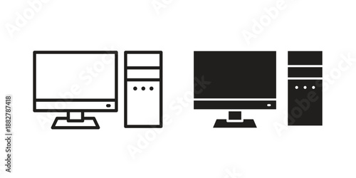 Desktop computer icon concept template. linear or solid icon collection
