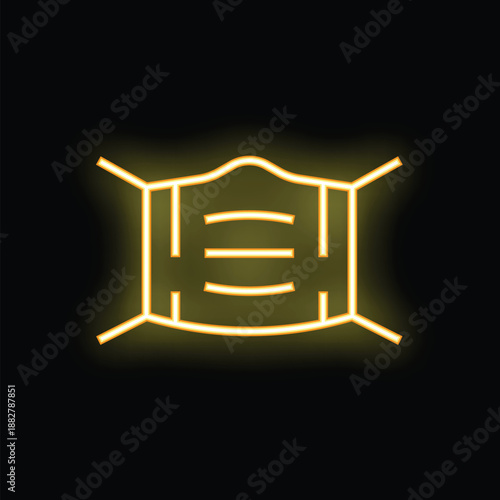 Yellow neon light glowing in the dark showing a mask icon, suitable for covid 19 concepts