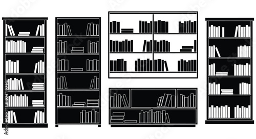 a striking visual of several tall filled bookshelves arranged in a row presenting a minimalist aesthetic silhouette high quality professional detailed
