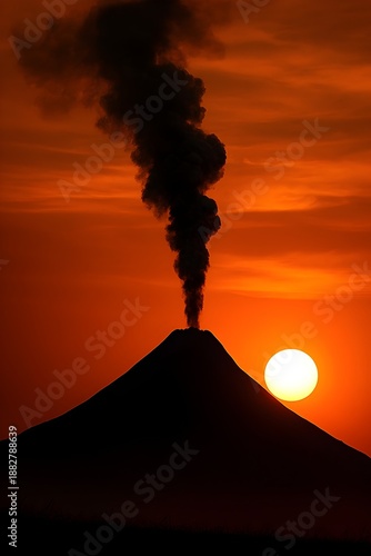 sunset over the volcano