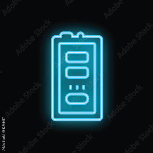 Glowing neon line icon of a walkie talkie, great for topics of communication and emergency