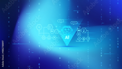 Artificial Intelligence Interface with Chatbot and Data Icons