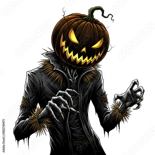 Evil Halloween Scarecrow with Glowing Pumpkin Head Cut-out