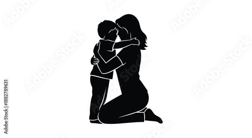 a tender moment captured a mother and child embracing in a warm loving hug against a stark white background silhouette