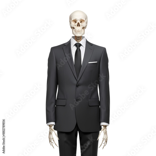 Surreal Businessman Skeleton in Formal Black Suit Cut-out