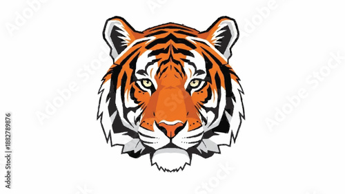 Bold and powerful illustration of a tiger's head looking directly forward, designed as a fierce mascot or emblem on a white background.