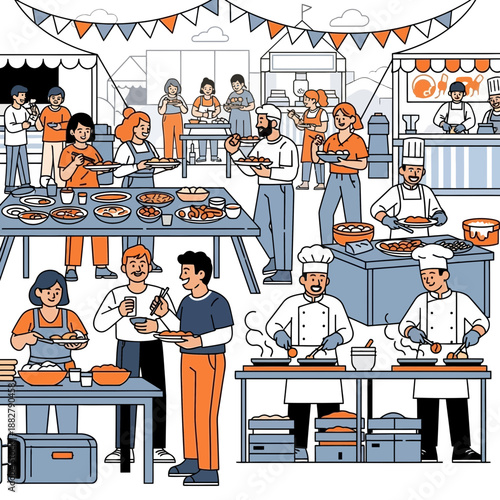 Outdoor Food Festival with People Enjoying Meals