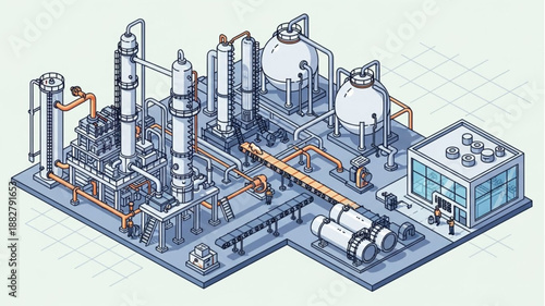 Industrial Chemical Plant Manufacturing Facility Illustration.