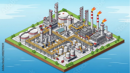 Industrial Oil Refinery Plant Isometric View.