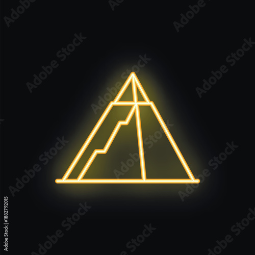 Neon sign depicting a pyramid glowing yellow against a black background
