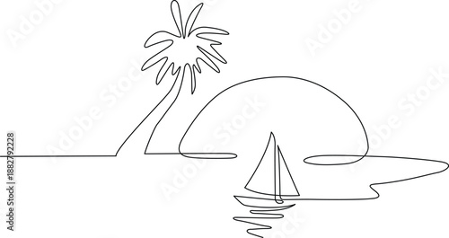 Sailboat and palm tree by the sea Vector