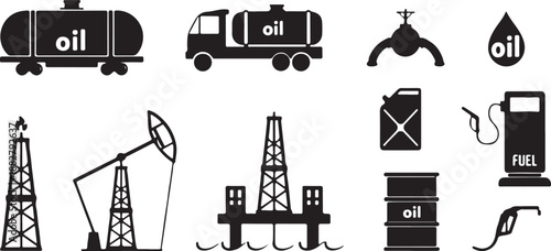 Oil Industry Icons Black Vector 