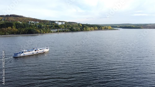 Wallpaper Mural Aerial view of a passenger ship cruising on a wide river Torontodigital.ca