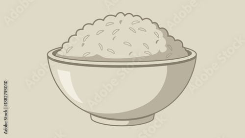 A Bowl Filled To The Brim With Delicious And Wholesome Cooked White Rice Illustration