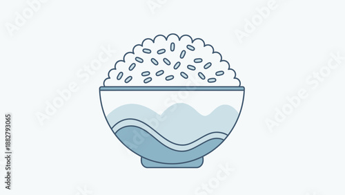 A Bowl Filled With Rice Depicted In Minimalistic Illustration, Fresh, And Simplified Design