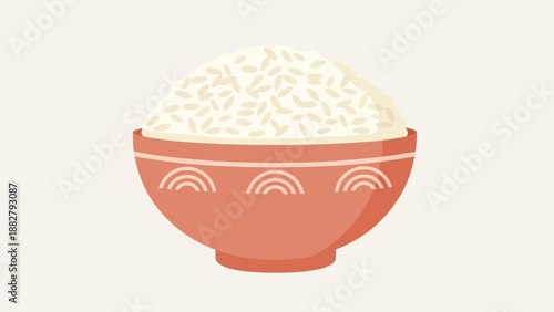 A Bowl Filled With Rice Featuring Decorative Elements, Minimalist Illustration