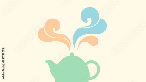 A Calming Illustration Of A Teapot With Abstract Vapor, Relaxation Concept