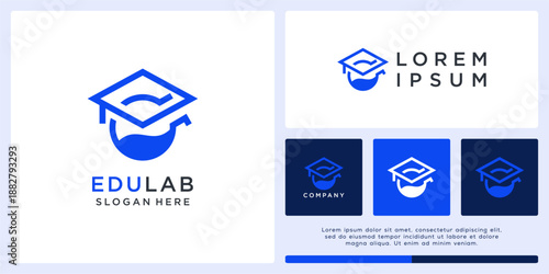 Education lab logo design template with cap.