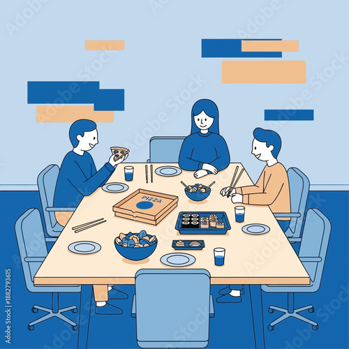 A Friendly Gathering Of Friends Sharing Delicious Food Together Around A Table Happily Enjoying