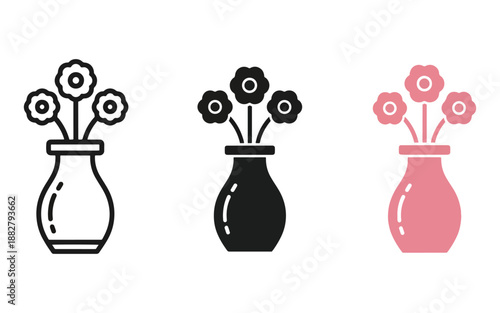 Simple flower vase icon set in different colors